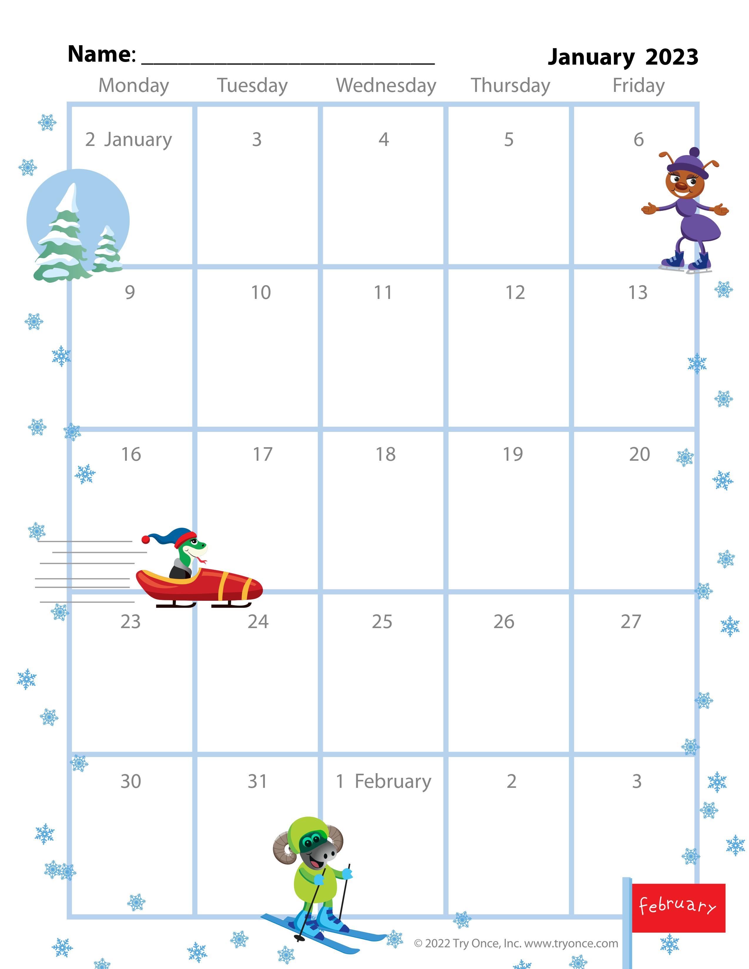 Free printable school-week, monthly classroom calendars for elementary ...